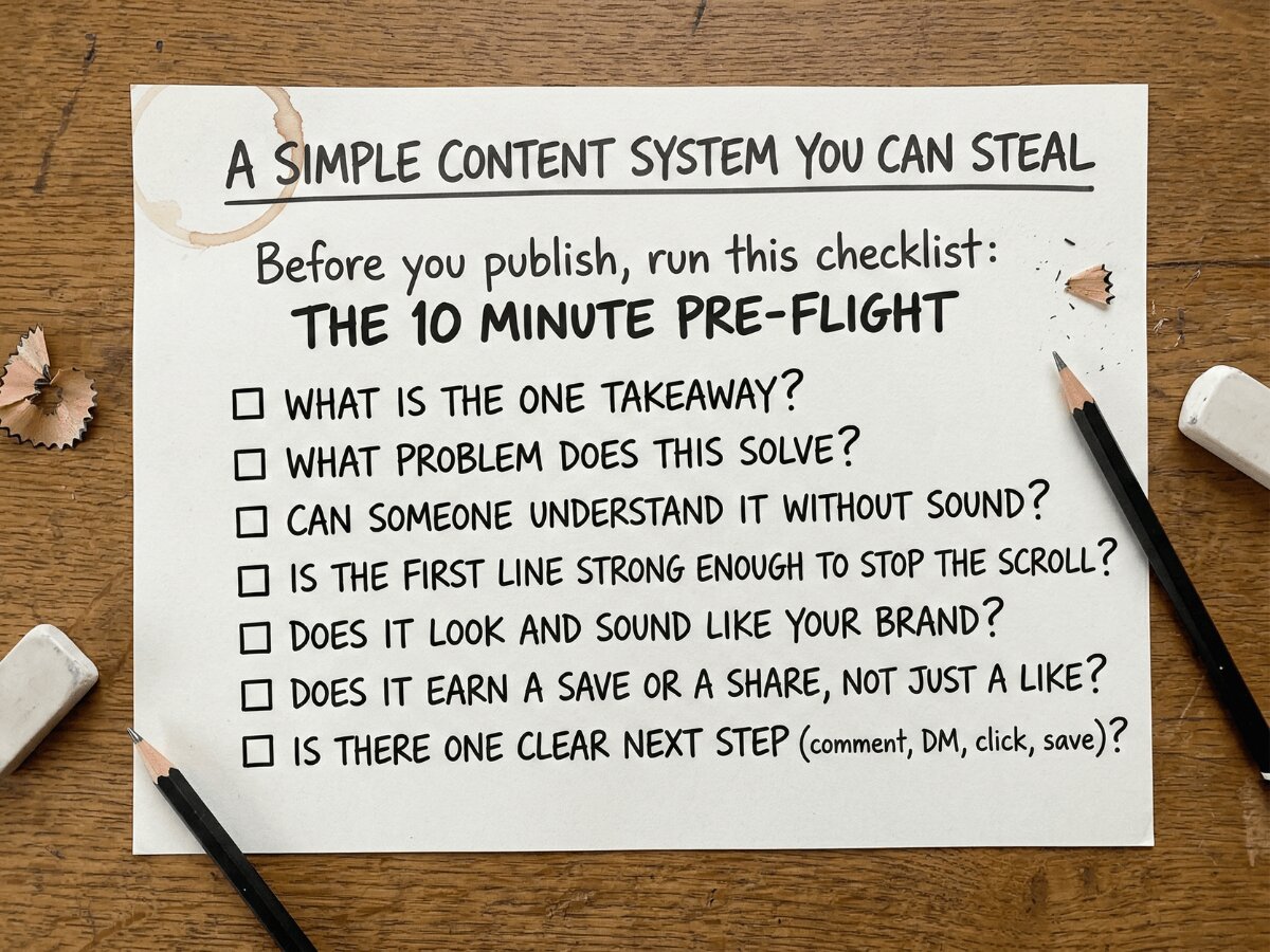 The 10 Minute Pre-Flight checklist covering takeaways, problem-solving, brand consistency, and clear next steps.